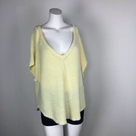 Free People V-Neck Short Slv Nubby Yellow Sweater - Picture 2 of 5